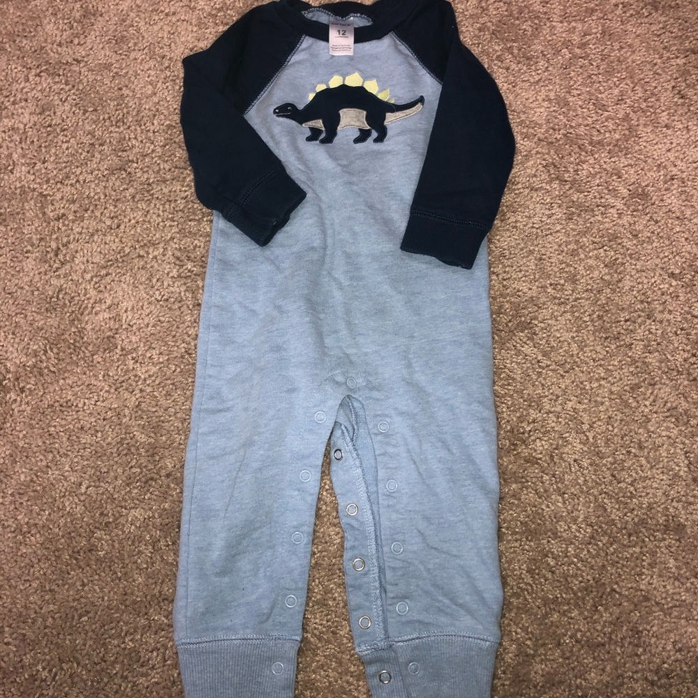 One piece long sleeve blue stegosaurus outfit